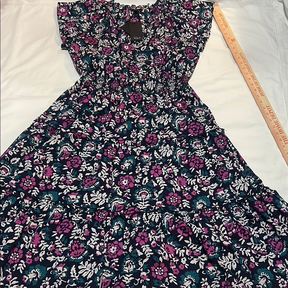 Rails Amellia Woodblock Tired Dress Floral Cotton Midi Size M NWT